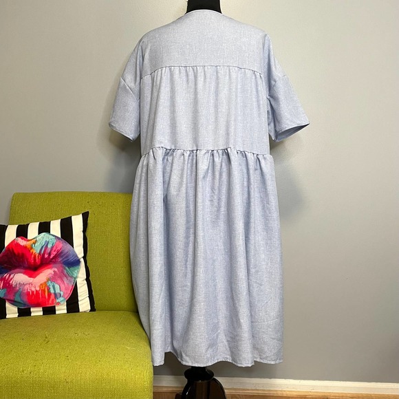 Misslook Blue Chambray Tired Tunic Midi Dress XXL - Picture 5 of 5